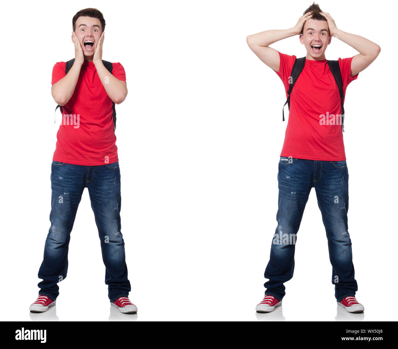 Young student with backpack isolated on white Stock Photo - Alamy