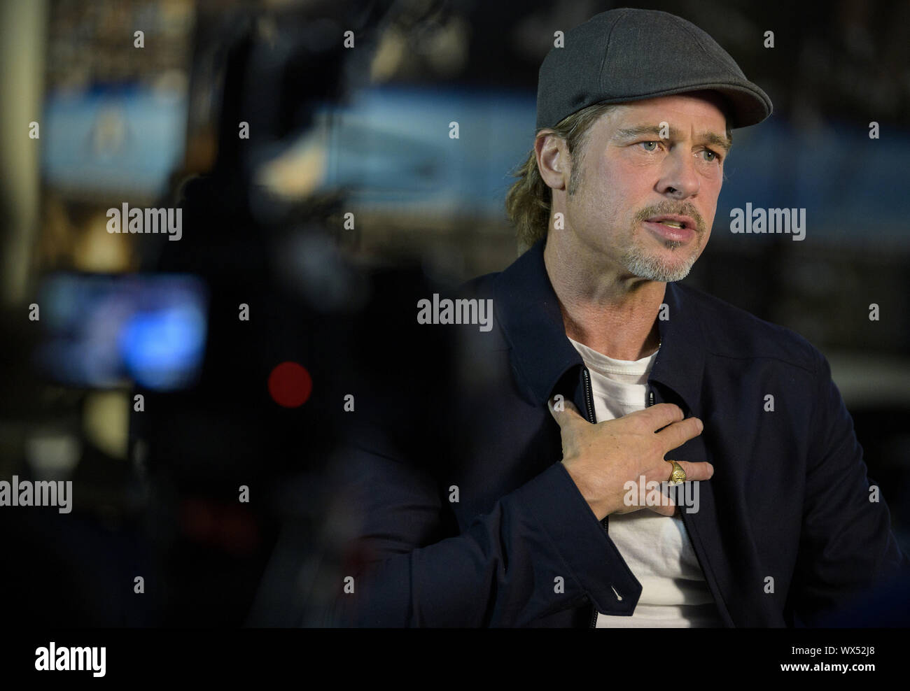 Washington, United States. 16th Sep, 2019. Actor Brad Pitt is seen during an interview on September 16, 2019, from the Space Operations Center at NASA Headquarters in Washington, DC. Pitt, who stars as an astronaut in his latest film 'Ad Astra,' spoke with Hague about what it's like to live and work aboard the orbiting laboratory. NASA Photo by Joel Kowsky/UPI Credit: UPI/Alamy Live News Stock Photo