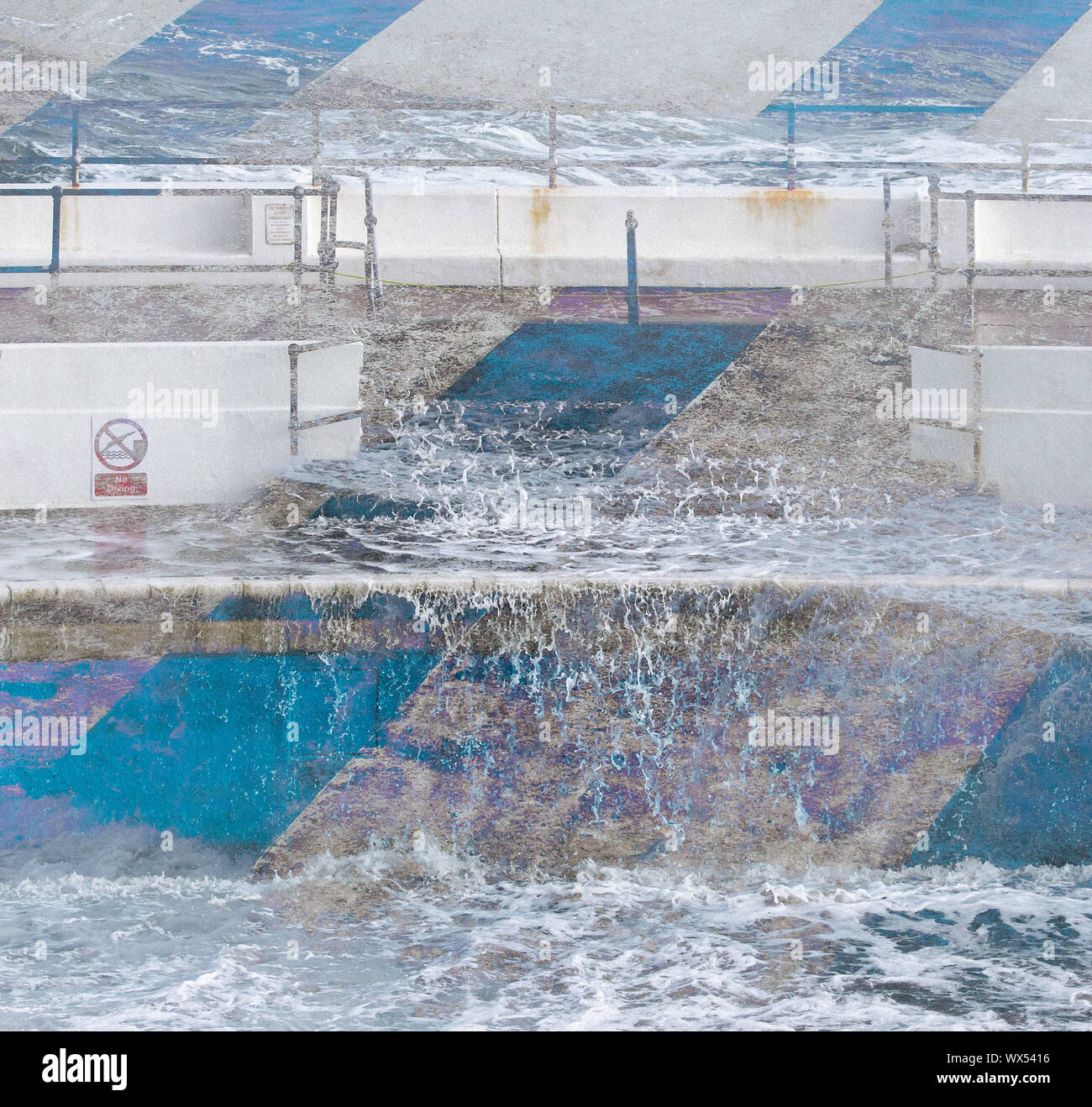 Tinside Lido, Plymouth in winter - a multiple exposure Stock Photo