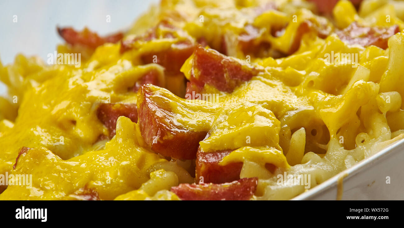 Spicy Smoked Sausage Alfredo Bake Stock Photo Alamy