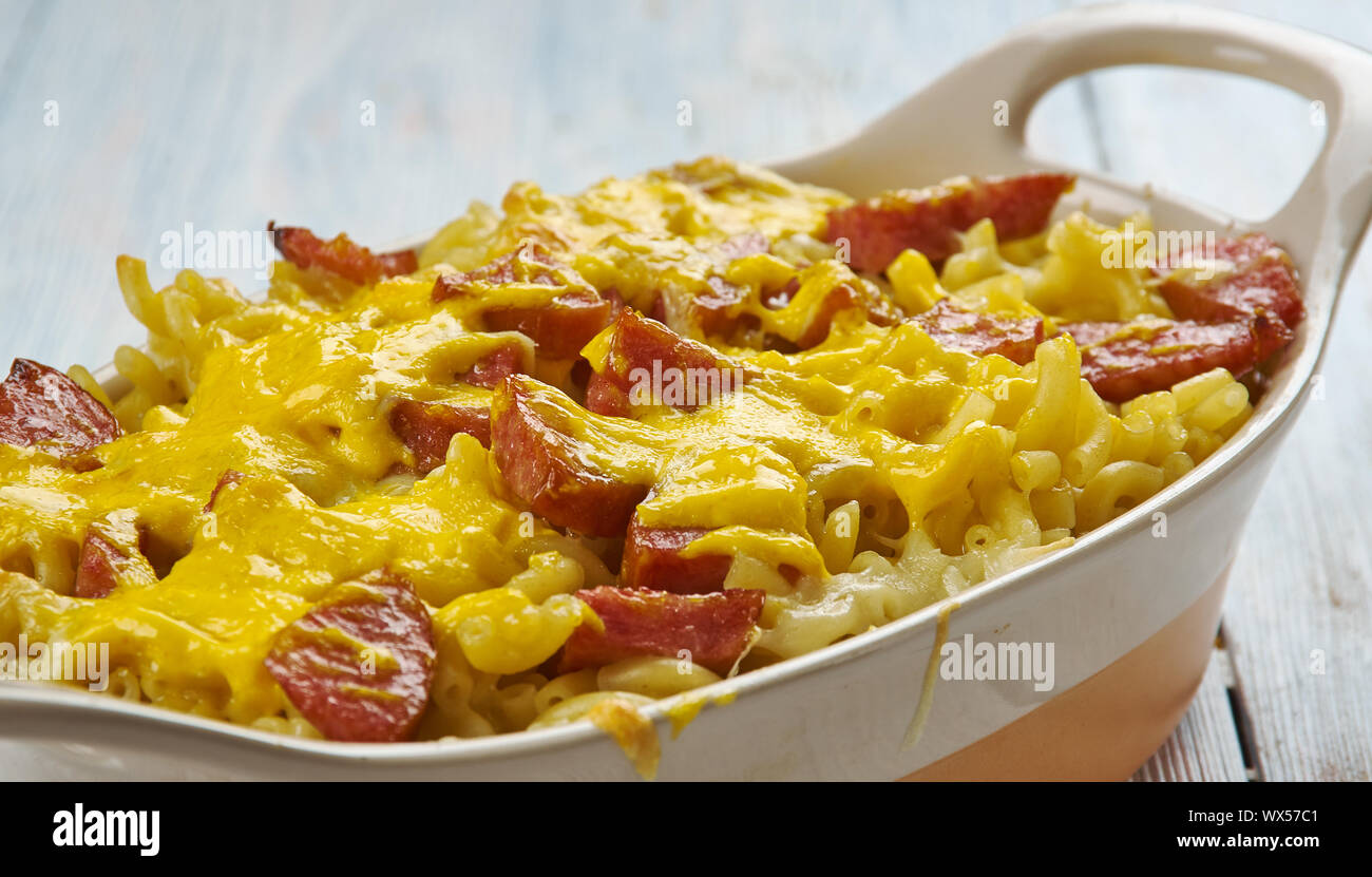 Spicy Smoked Sausage Alfredo Bake Stock Photo Alamy