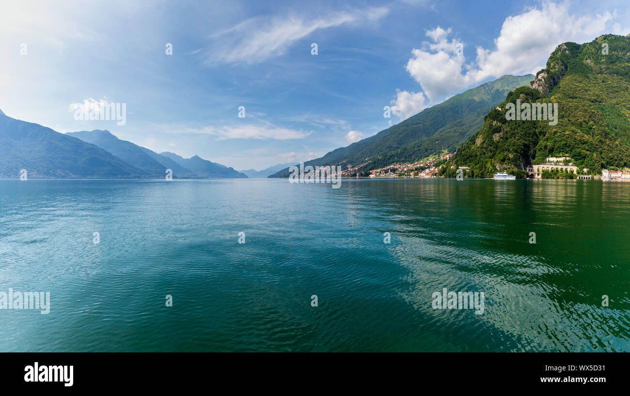 Lake Como (Italy) view from ship Stock Photo