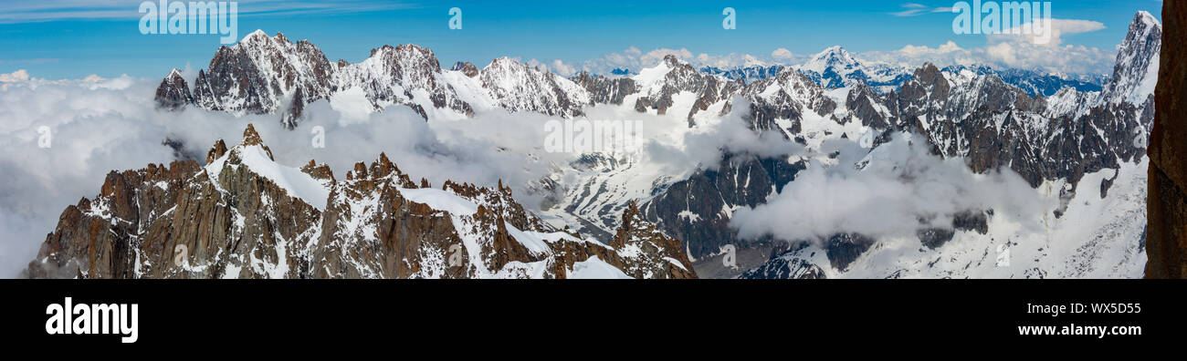 Mont Blanc mountain massif view from Aiguille du Midi Mount Stock Photo ...