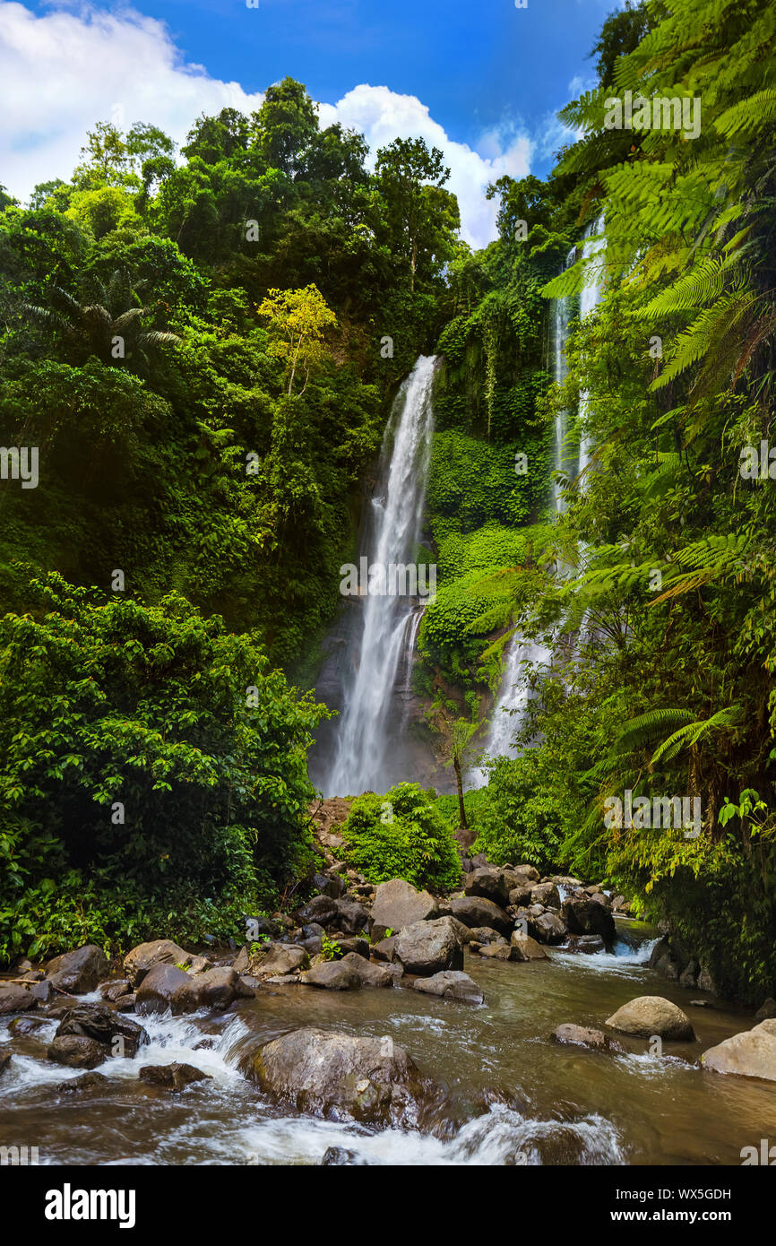 Sekumpul waterfall - Bali island Indonesia Stock Photo