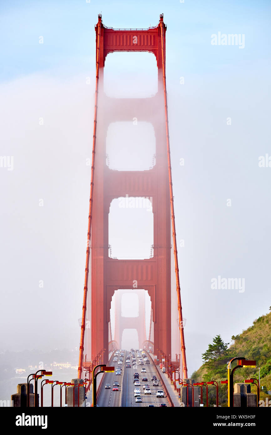 Golden Gate Bridge view at foggy morning Stock Photo - Alamy