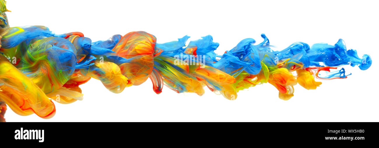 Rainbow of colorful paints and inks swirling together in flowing water abstract background Stock Photo
