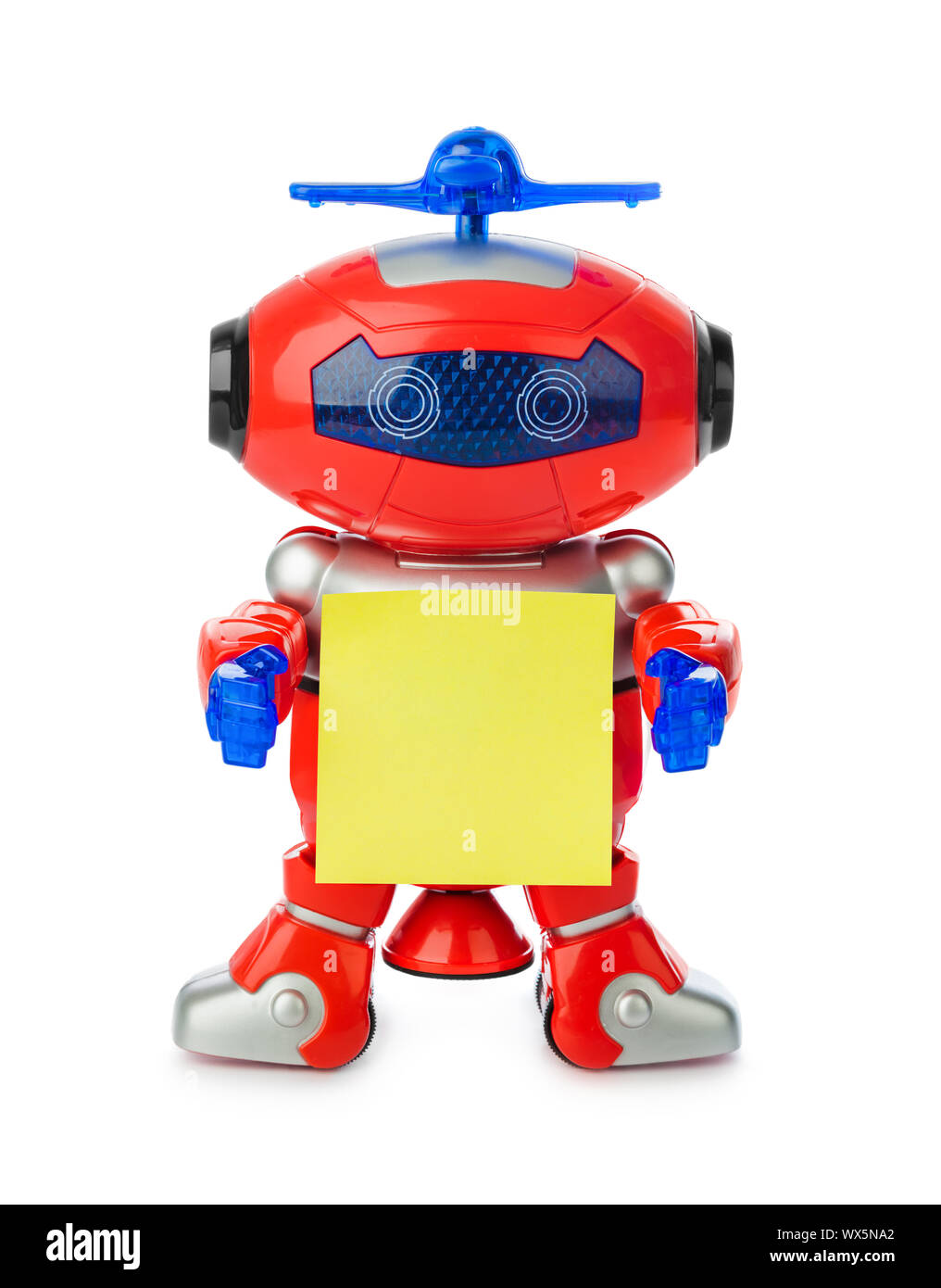 Toy robot with blank paper Stock Photo