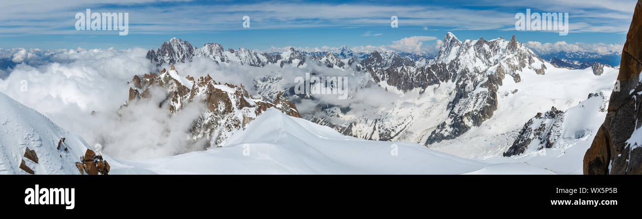 Mont Blanc mountain massif view from Aiguille du Midi Mount Stock Photo ...