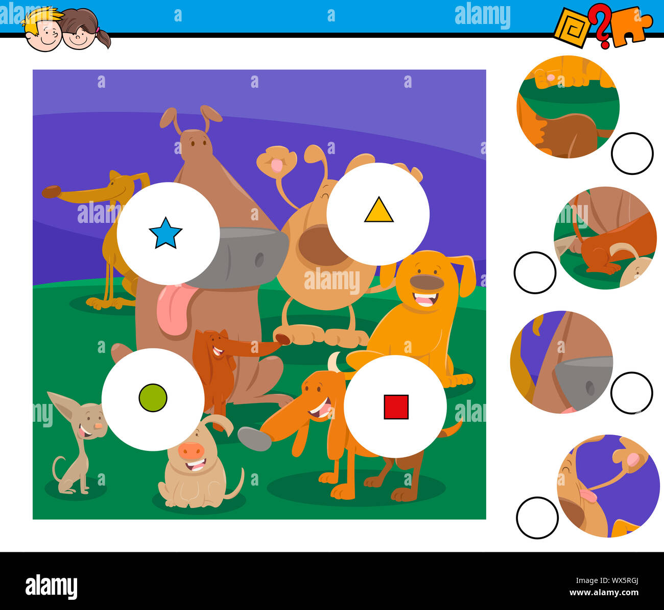match pieces puzzle with cartoon dogs Stock Photo - Alamy