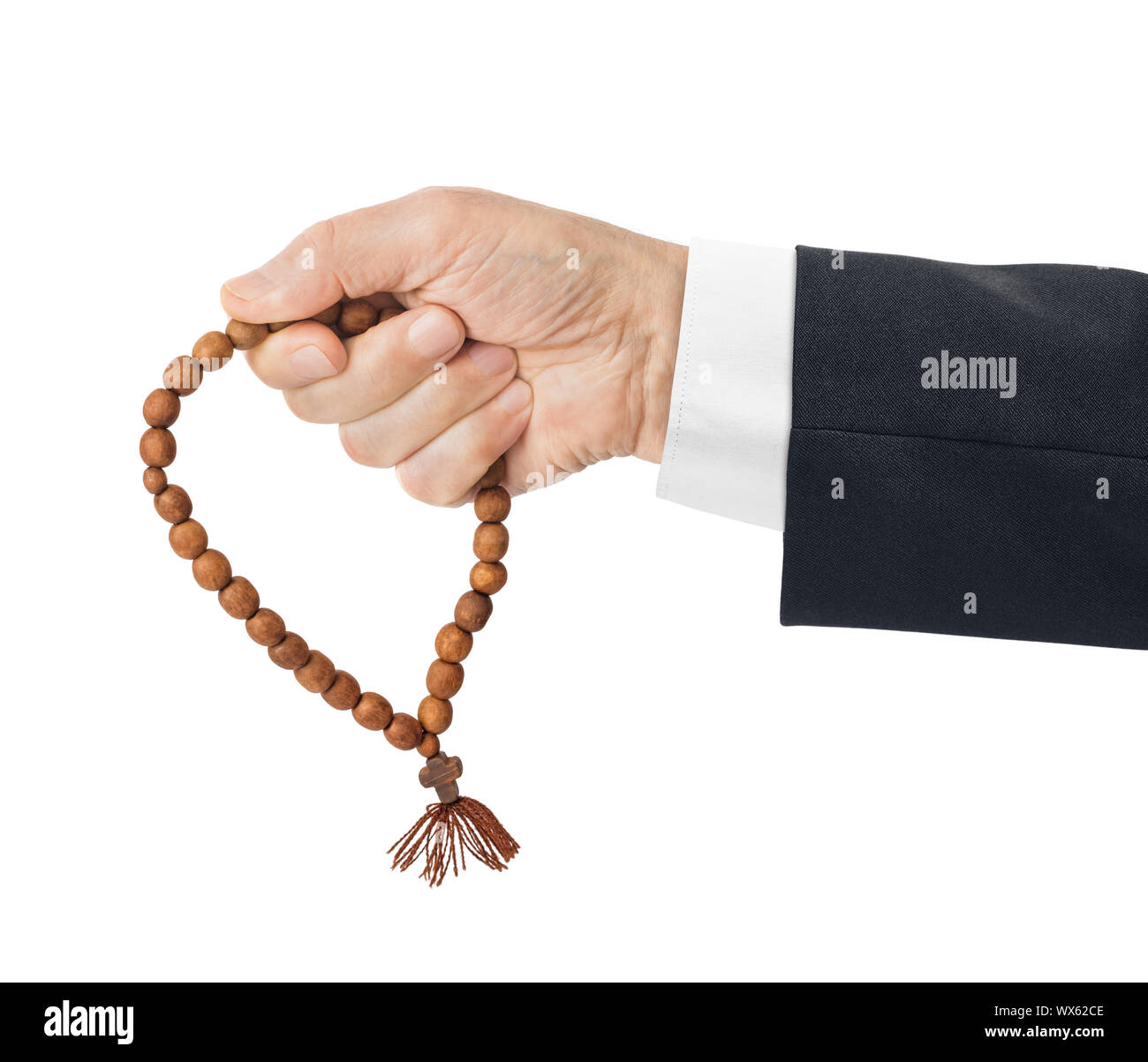 Hand with prayer beads Stock Photo