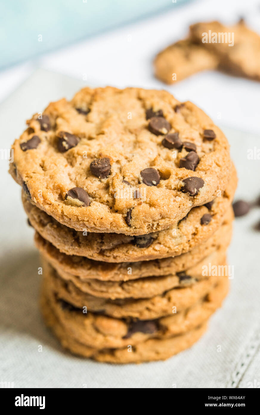 Colorful and tasty chocolate chip cookie. Concept of sweet food and dessert. Stock Photo