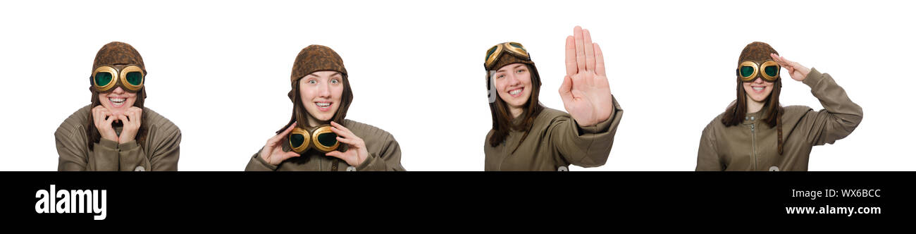 Woman pilot isolated on the white Stock Photo