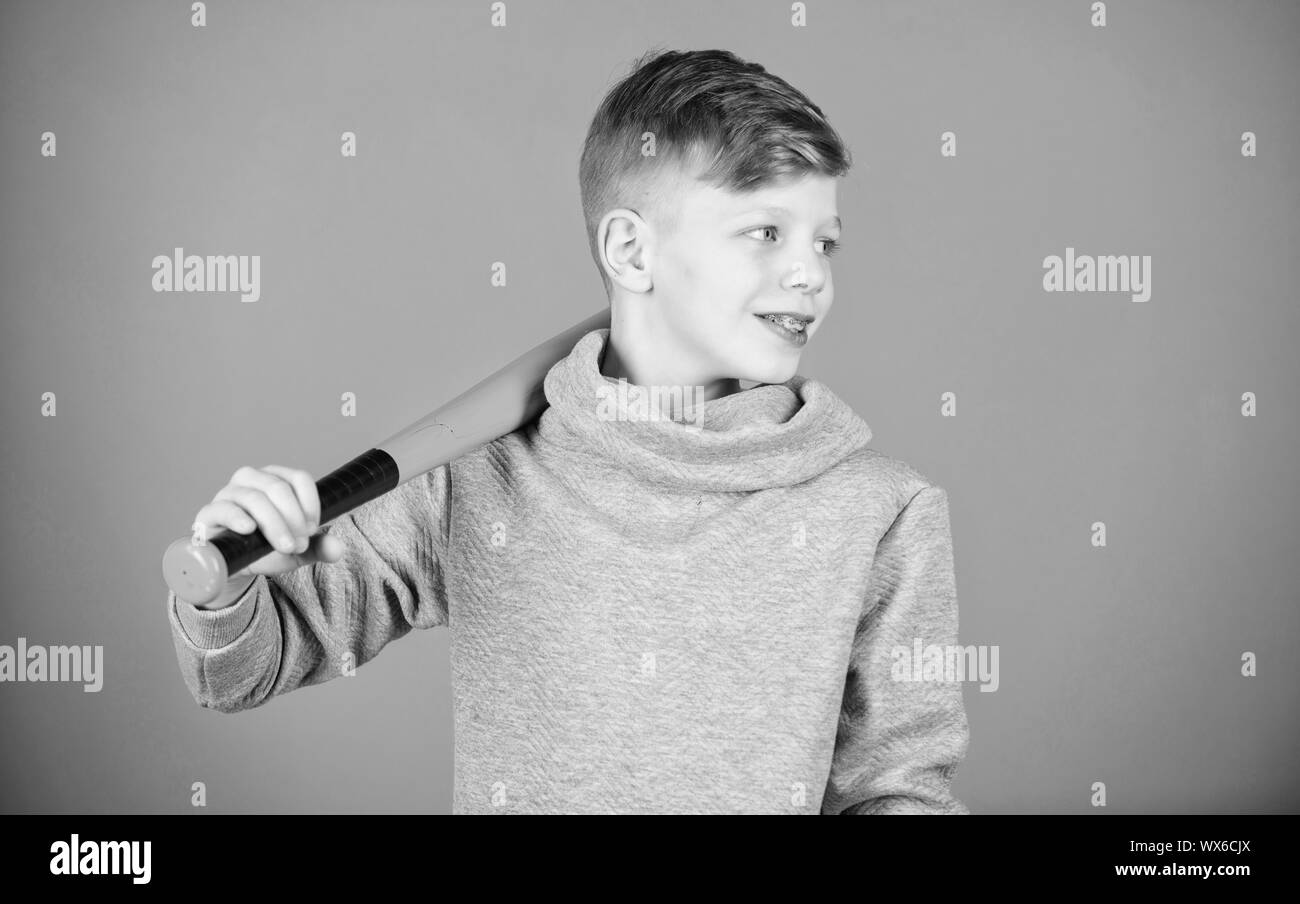 Join baseball team. Sport and baseball training concept. Boy hold