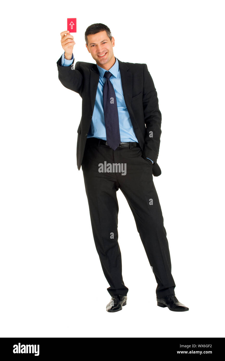businessman with a red card direction Stock Photo - Alamy