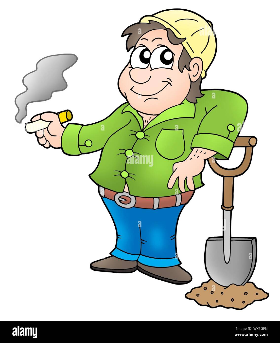 Working man's pause - color illustration Stock Photo - Alamy