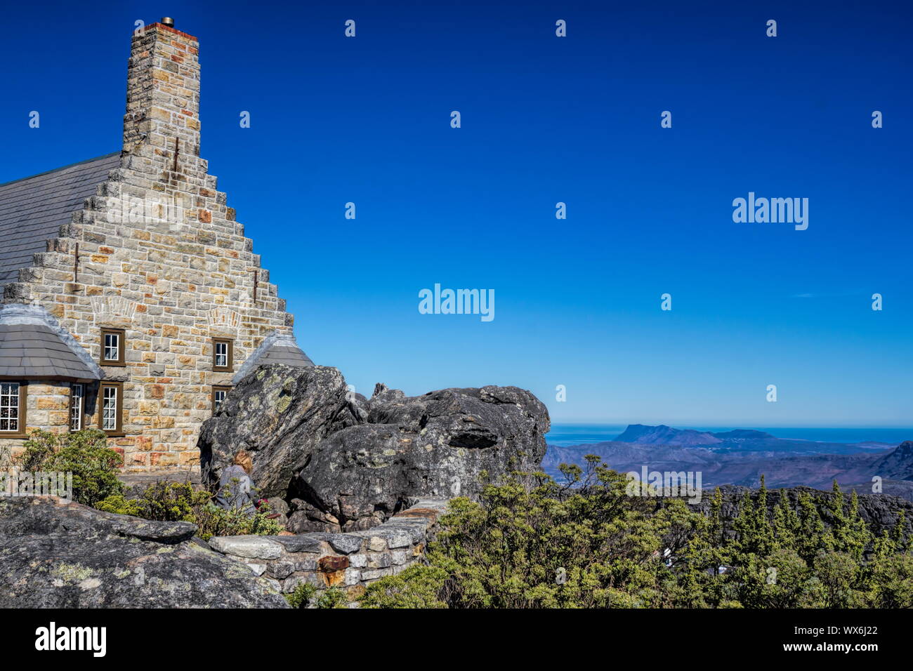 Cape Town, Table Mountain with Log House Stock Photo