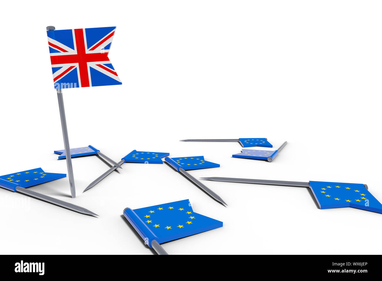 needles with europe flags and the uk flag brexit chaos symbolism Stock Photo