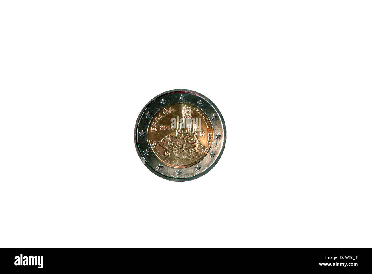 Spanish 2euro coin with the Park Güell Gaudi Stock Photo Alamy