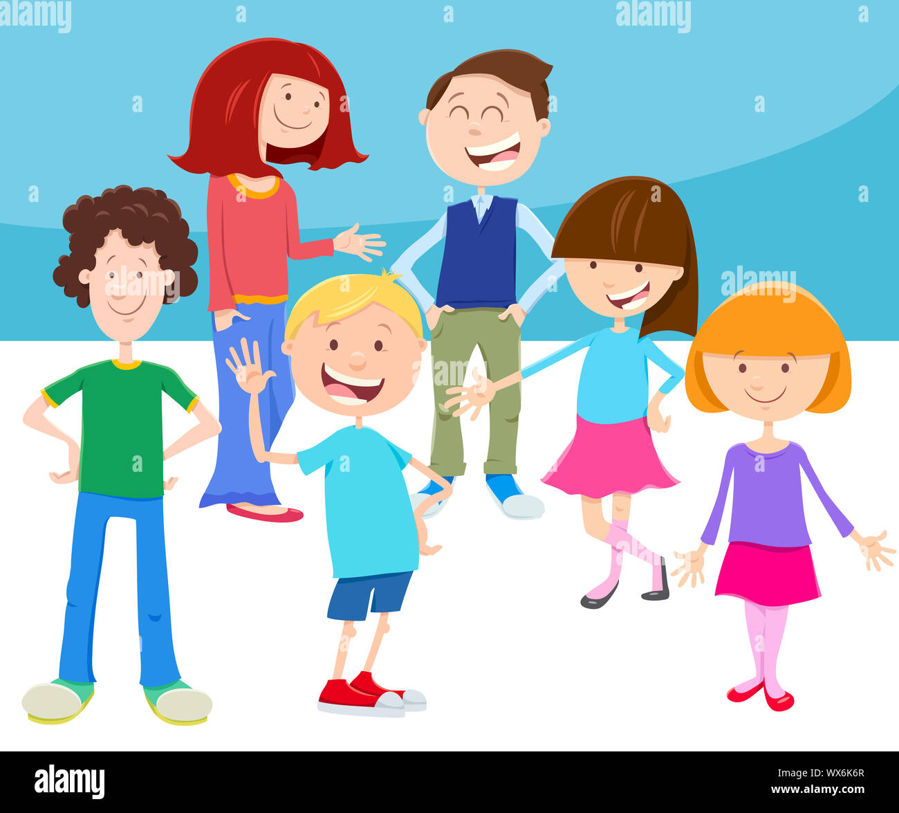 cartoon kids and teenagers group Stock Photo - Alamy