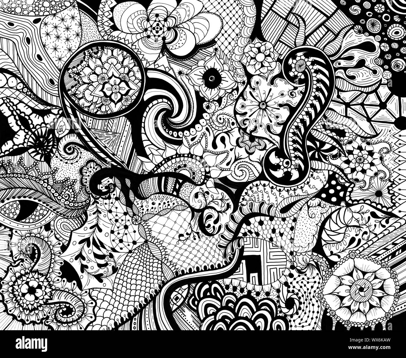 Hand drawn black and white abstract doodle sketch drawing Stock Photo