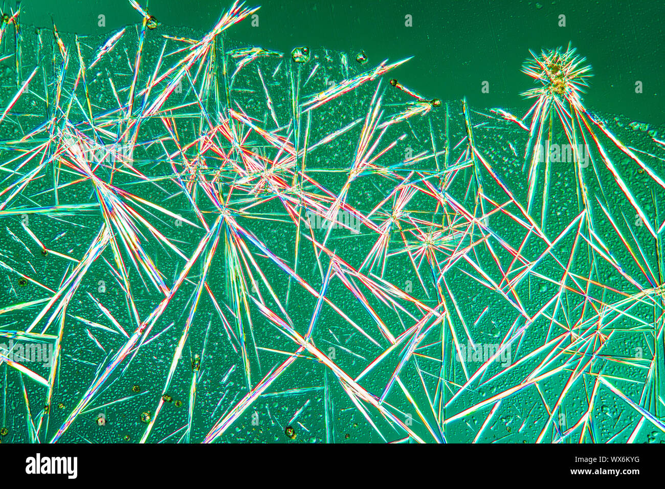Caffeine crystals in polarized light Stock Photo