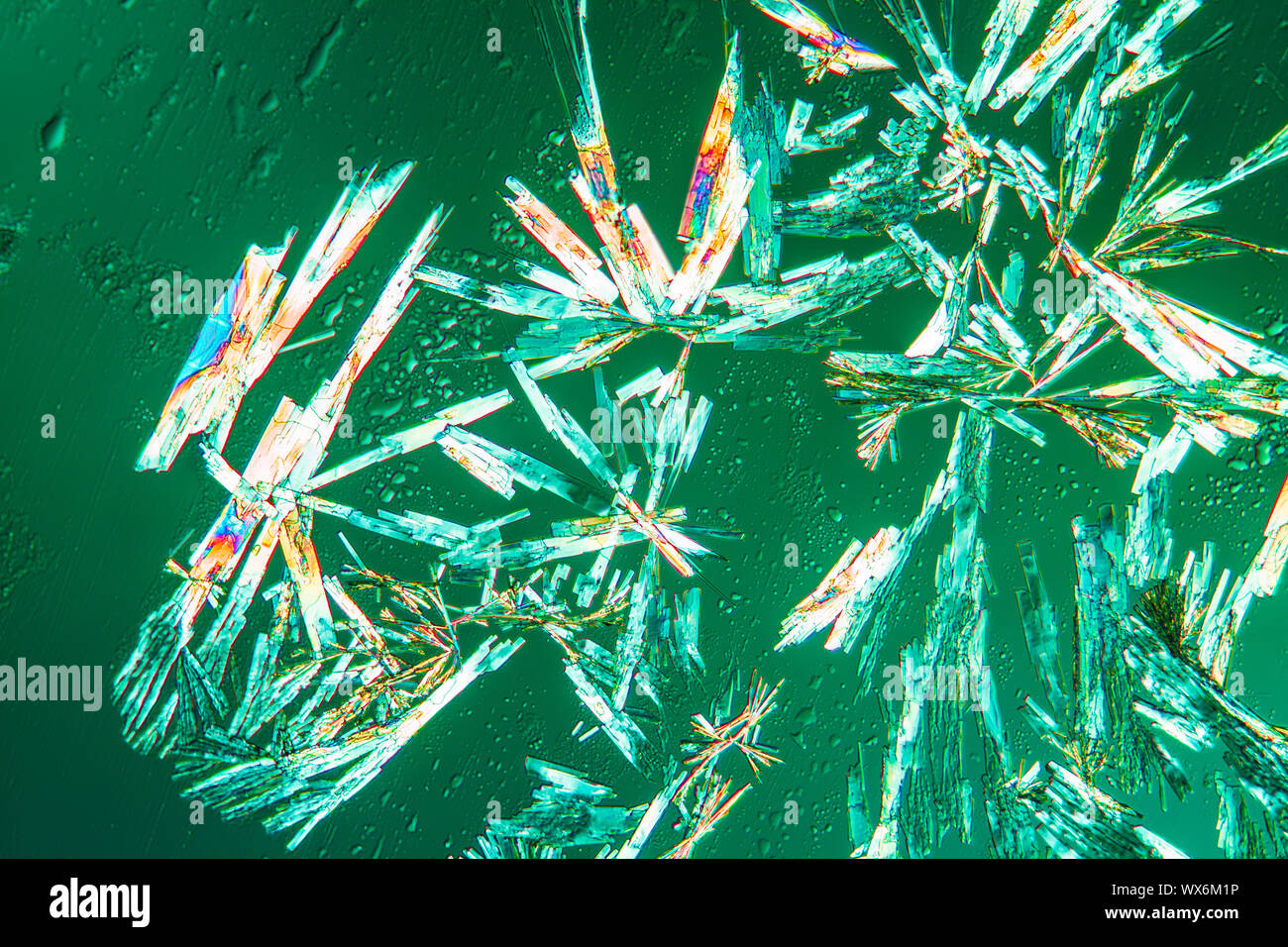 Aspirin crystals in polarized light Stock Photo