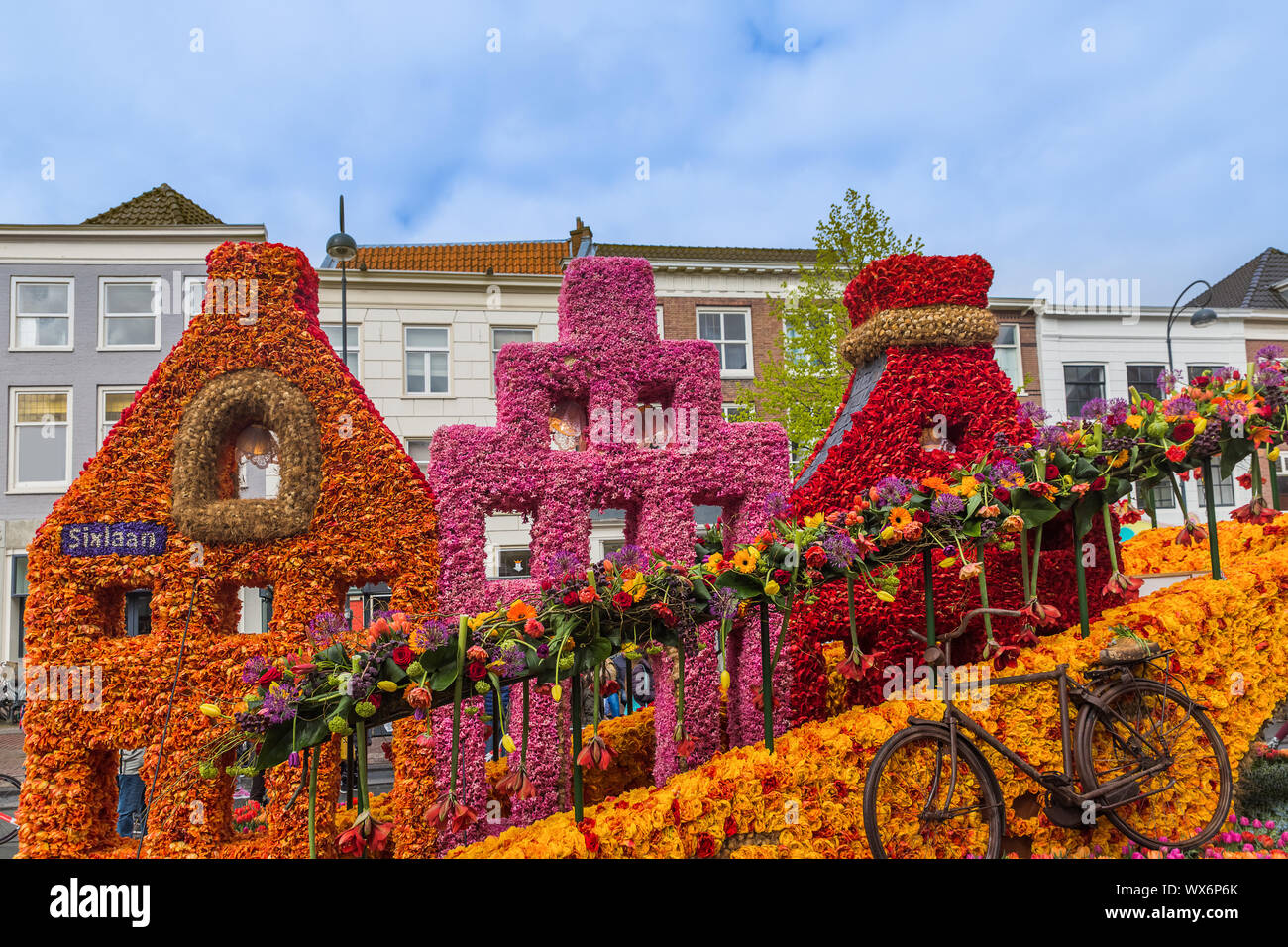 Statue made of tulips on flowers parade in Haarlem Netherlands Stock Photo