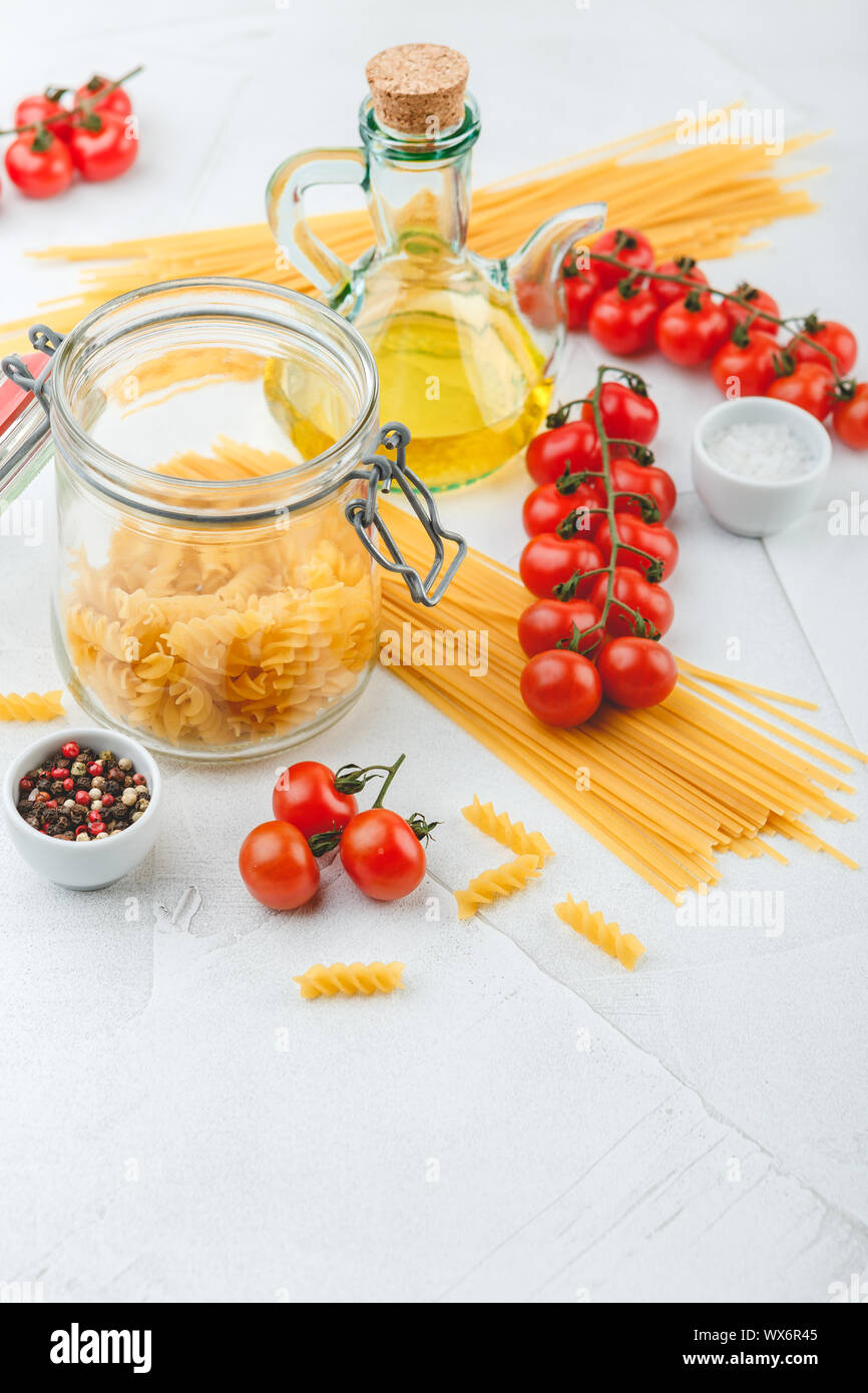 Italian Pasta with tomatoes, oil Stock Photo