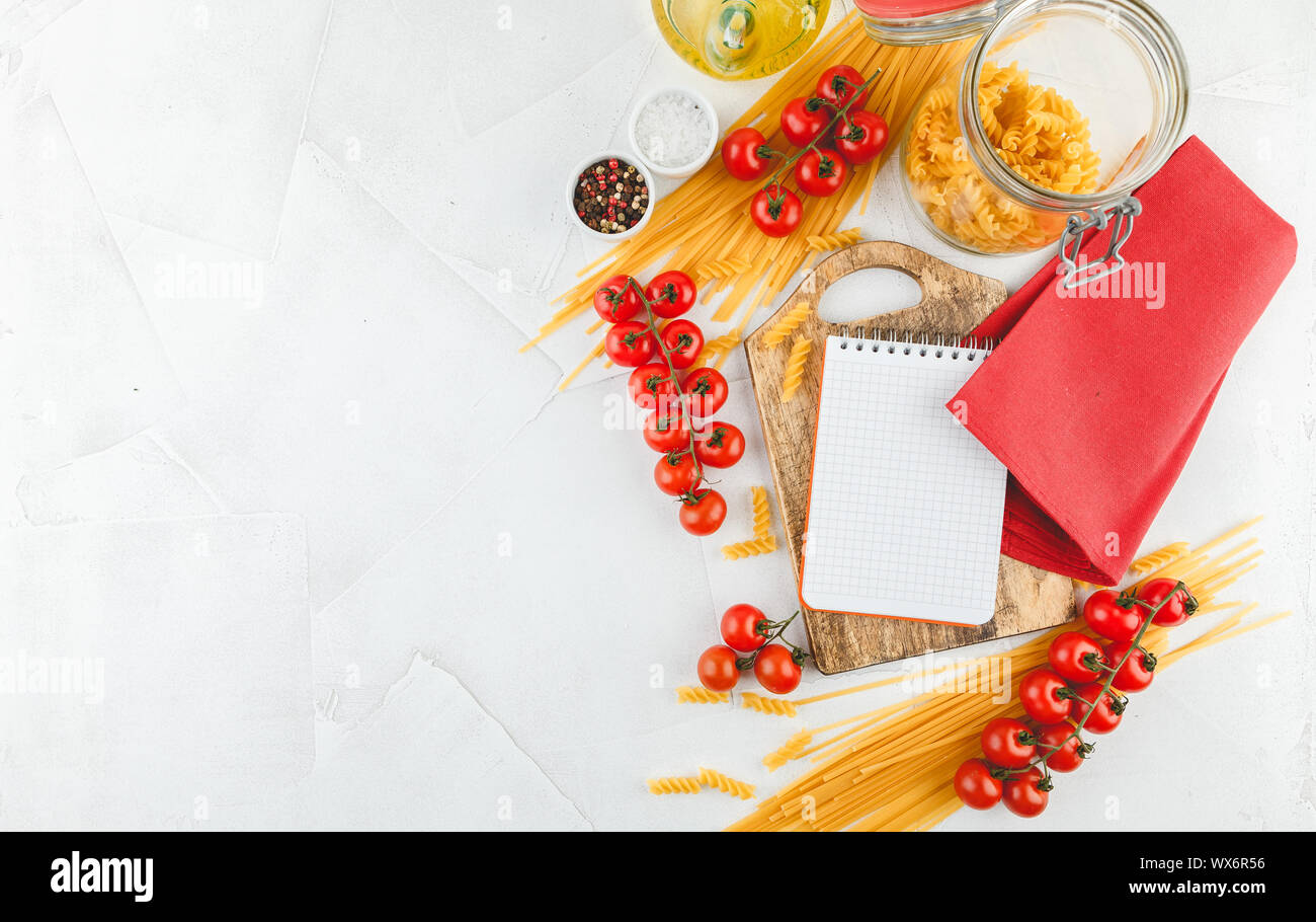 Italian Pasta with tomatoes, oil Stock Photo