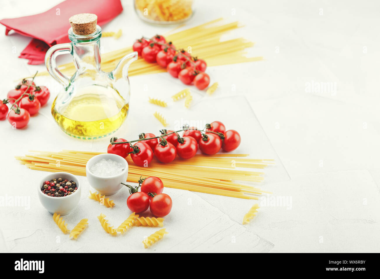 Italian Pasta with tomatoes, oil Stock Photo