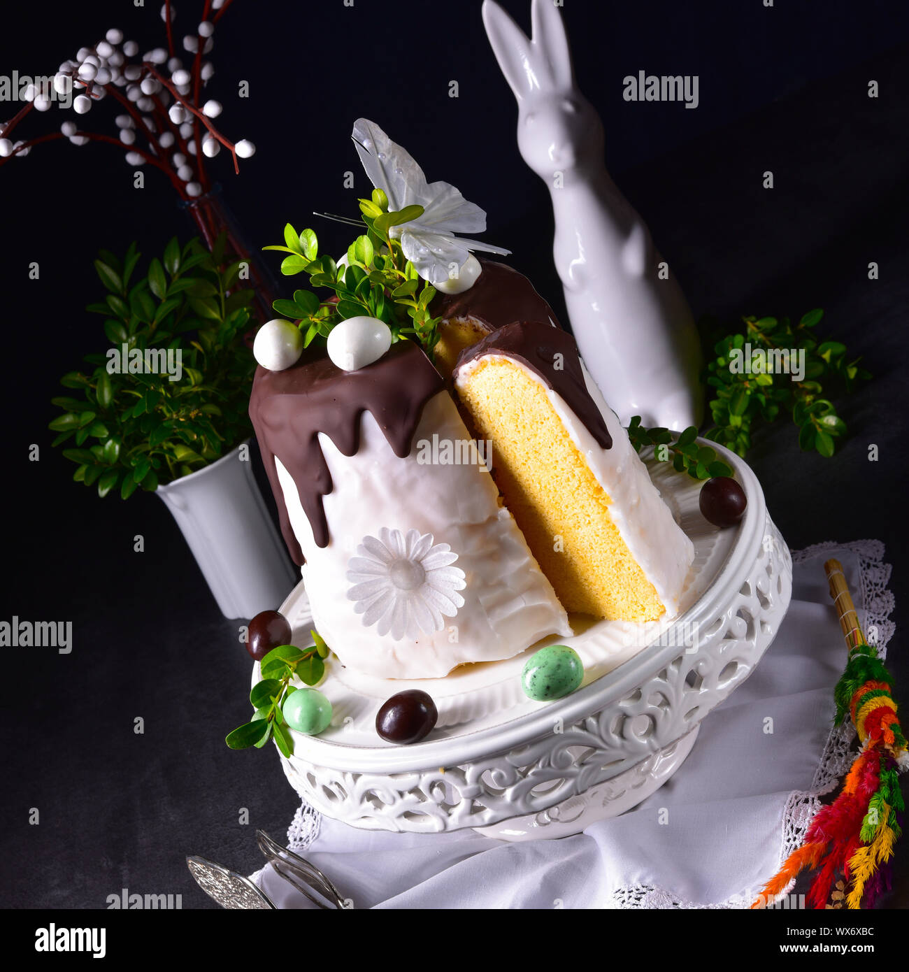 Easter cake with sugar and chocolate glaze Stock Photo