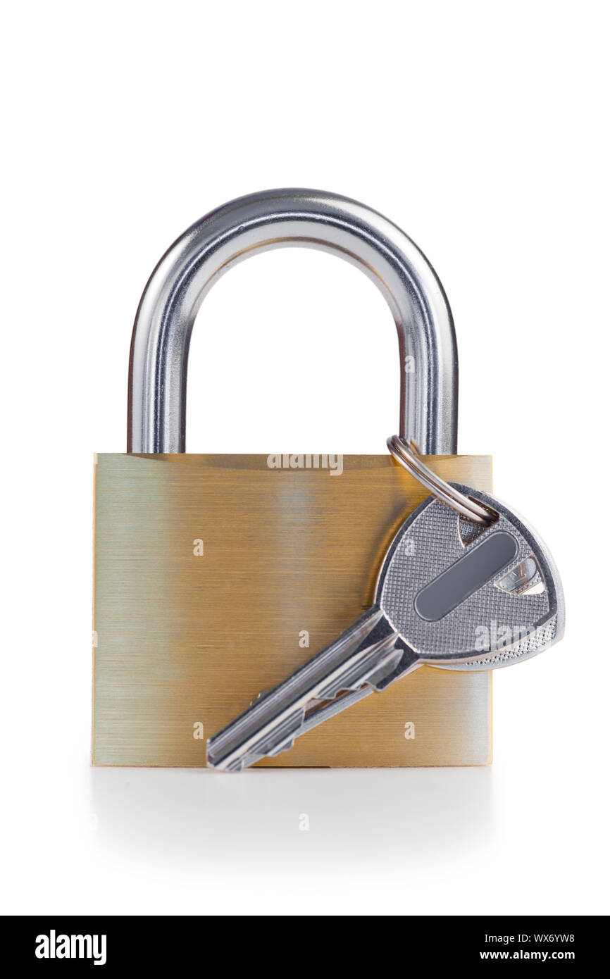 Padlock and key on a white background Stock Photo - Alamy