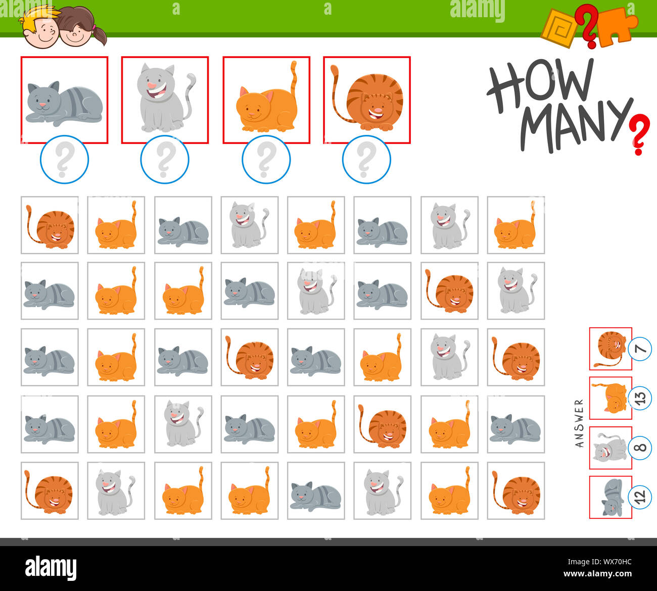 how many cats counting game for kids Stock Photo