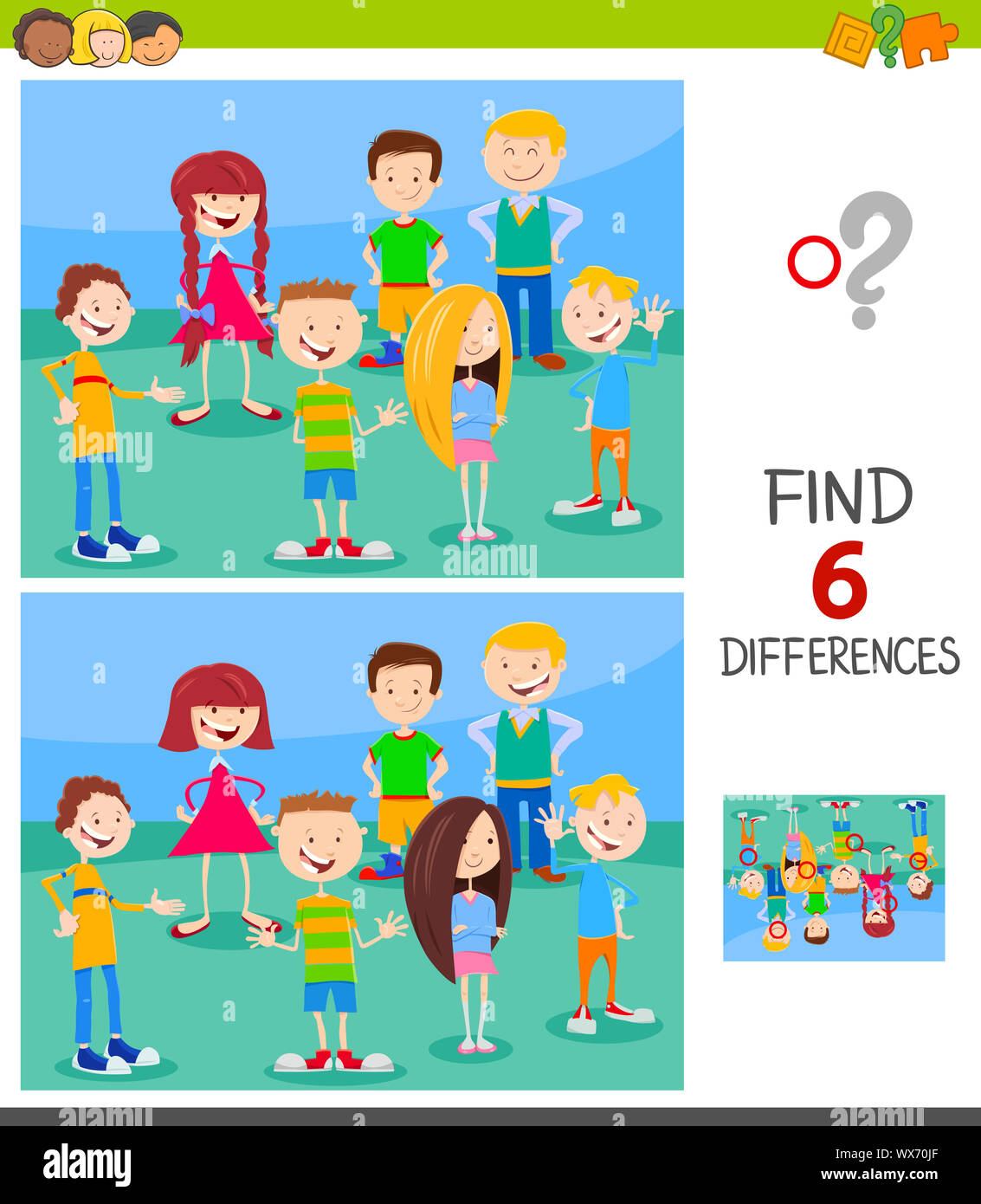 find differences game with children group Stock Photo - Alamy