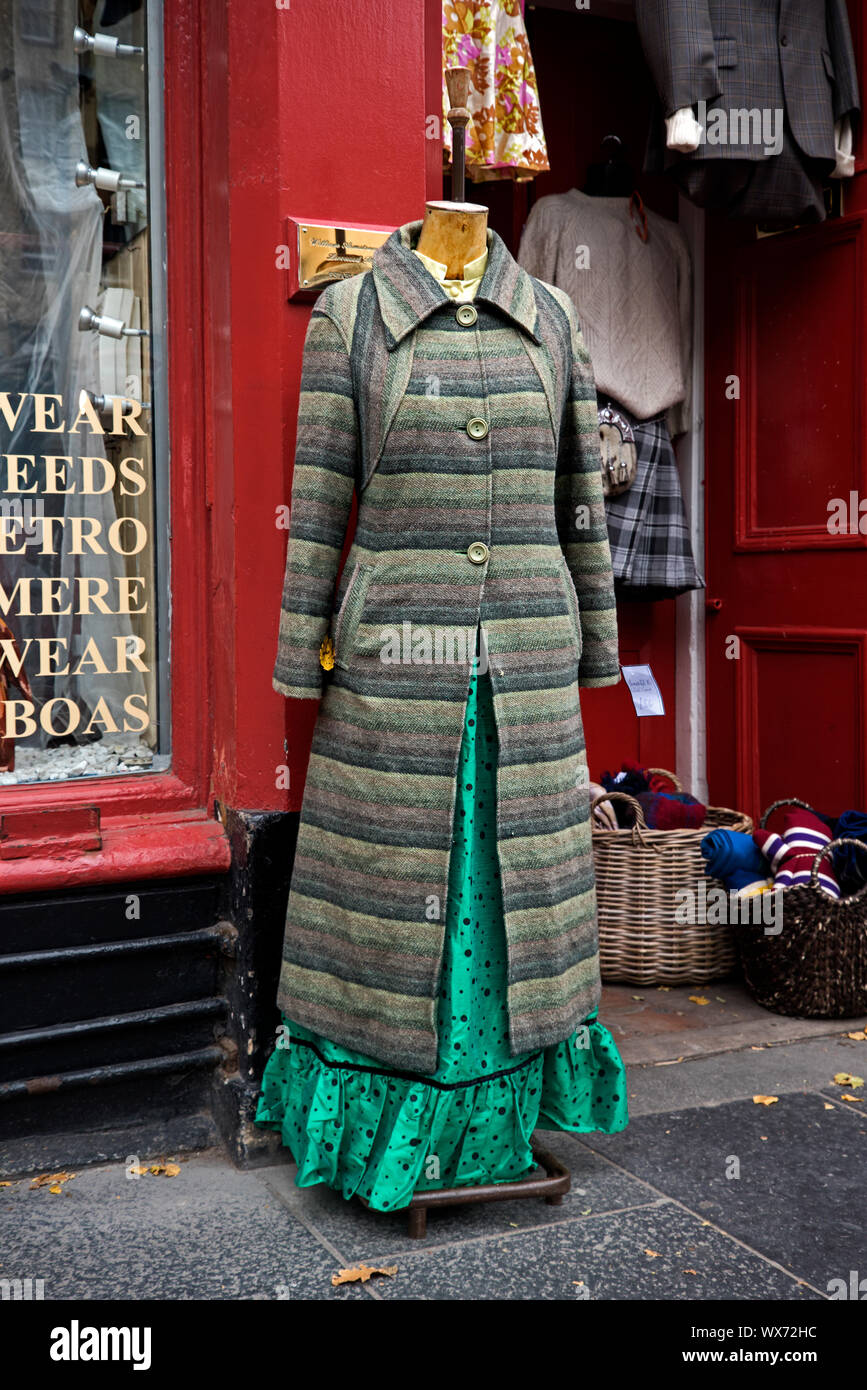 Vintage clothes on display at a branch of Armstrong's vintage clothing store in the Grassmarket, Edinburgh, Scotland, UK. Stock Photo