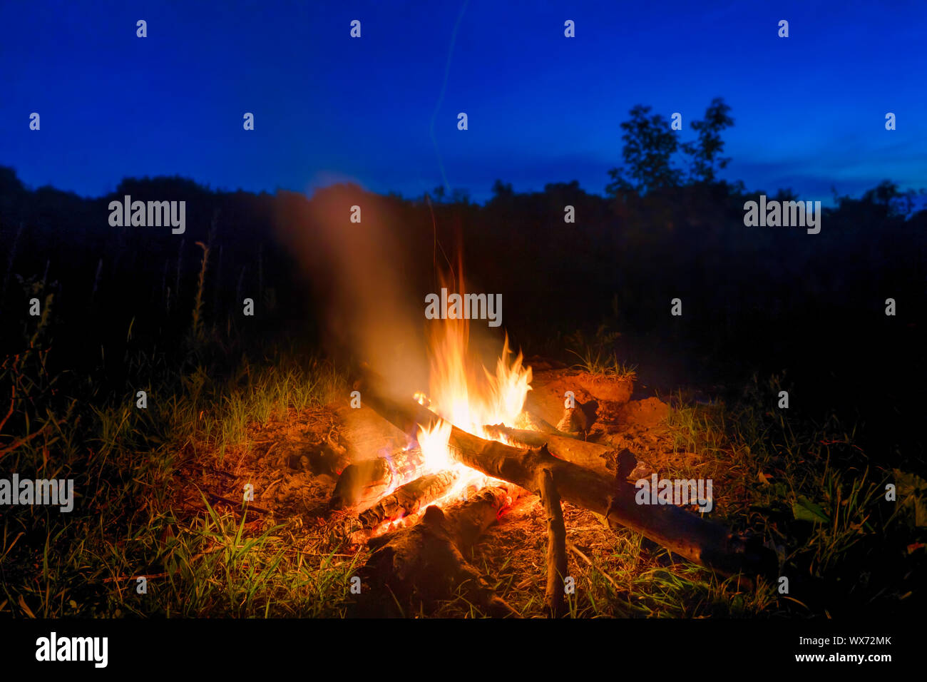 Big orange fire in bonfire Stock Photo