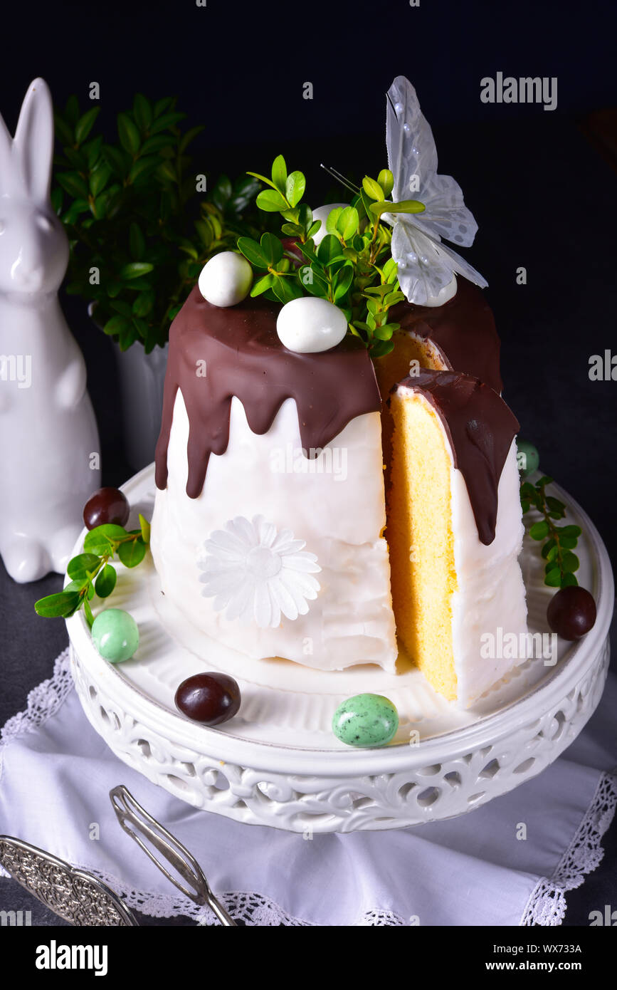 Easter cake with sugar and chocolate glaze Stock Photo