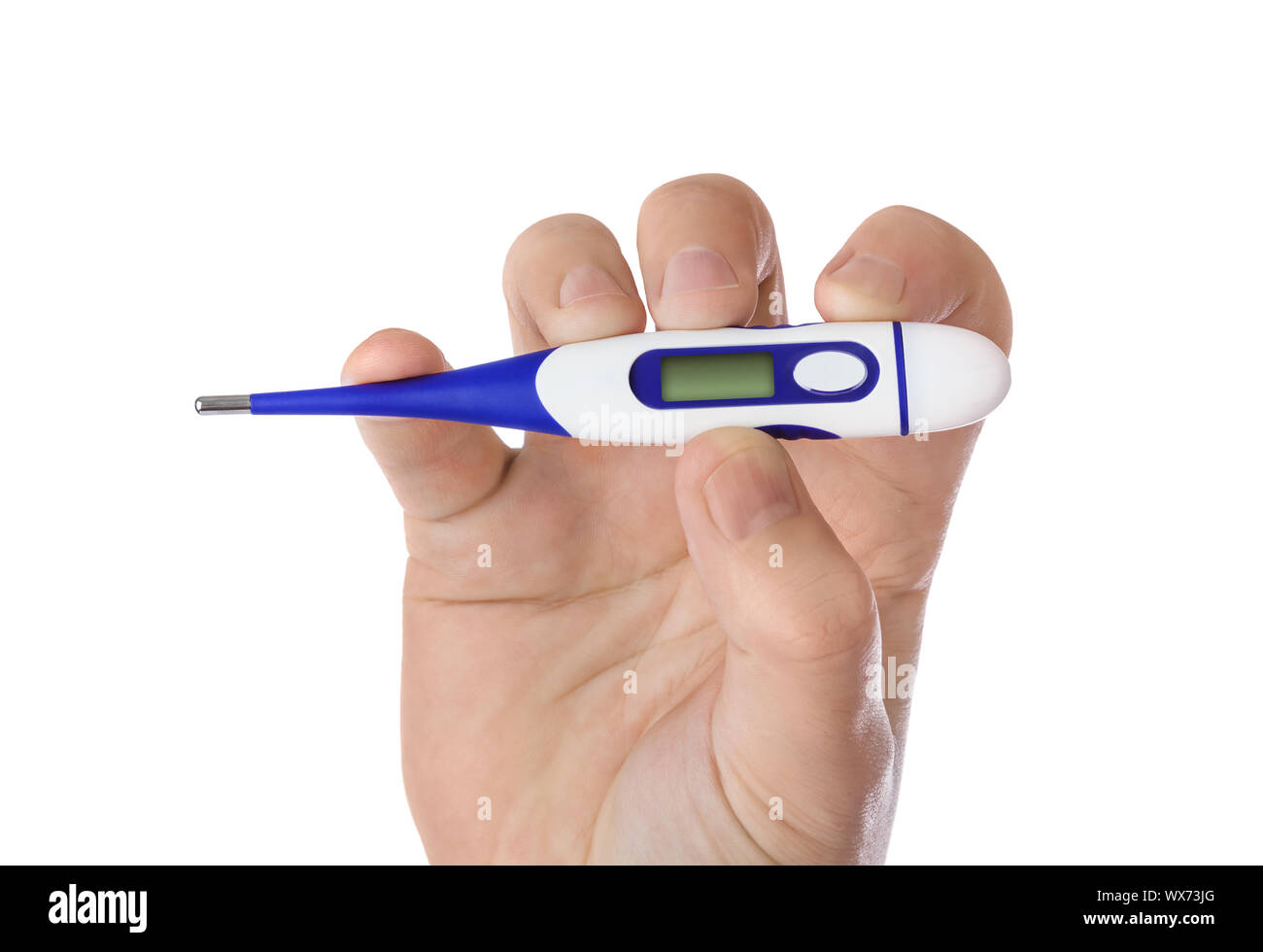 Hand and electronic thermometer with blank screen Stock Photo