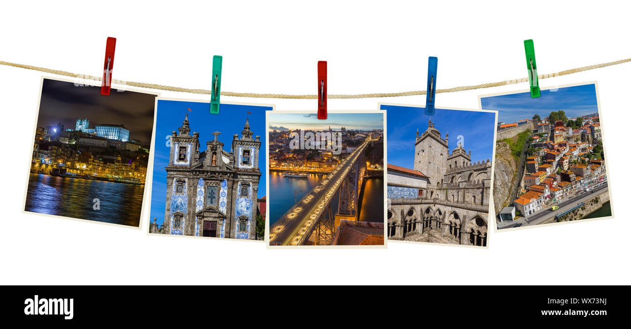 Porto in Portugal images (my photos) on clothespins Stock Photo