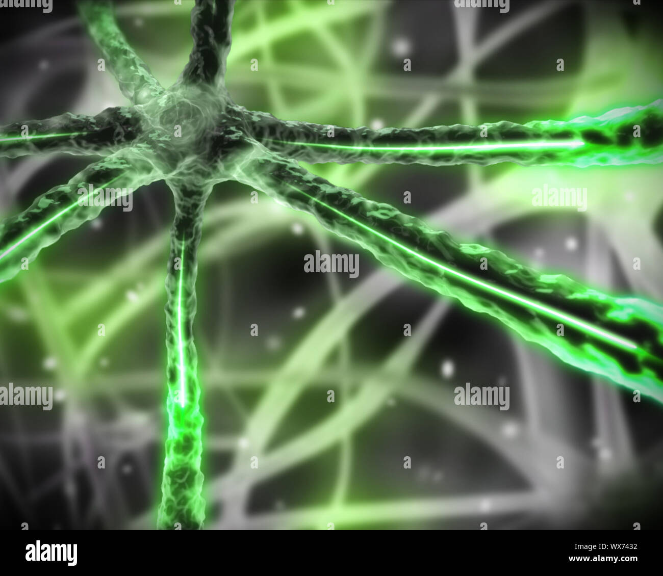 Black background green microscopic nervous system Stock Photo