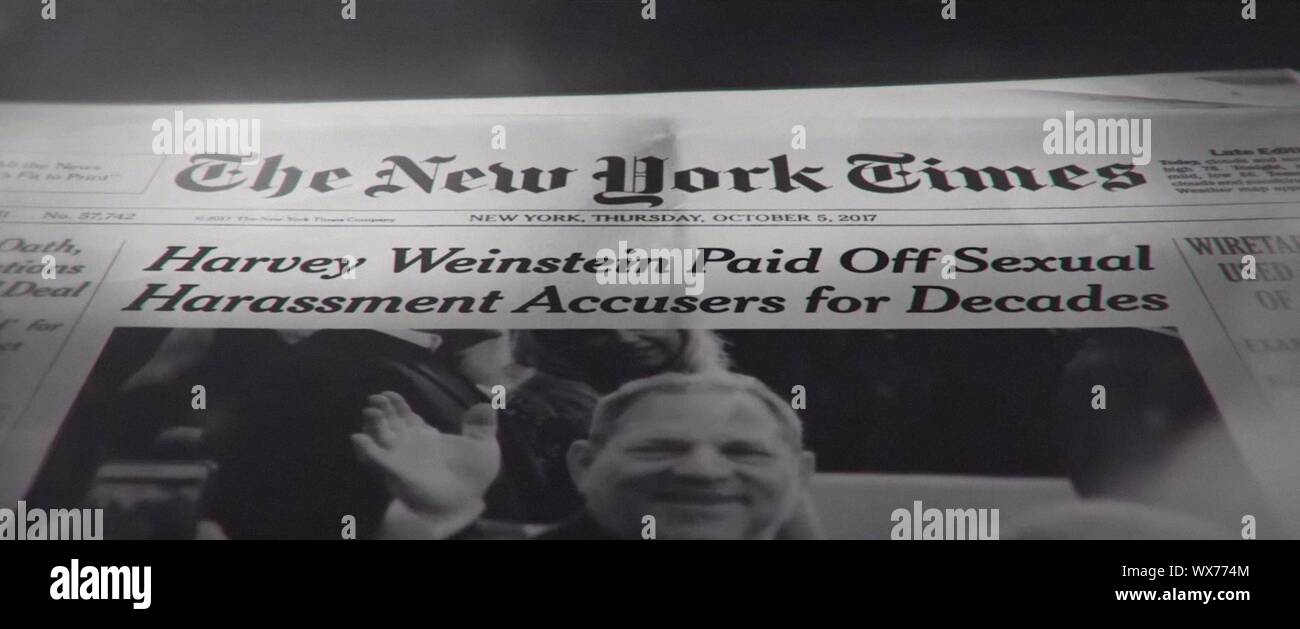UNTOUCHABLE, New York Times article on Harvey Weinstein, 2019. © Hulu