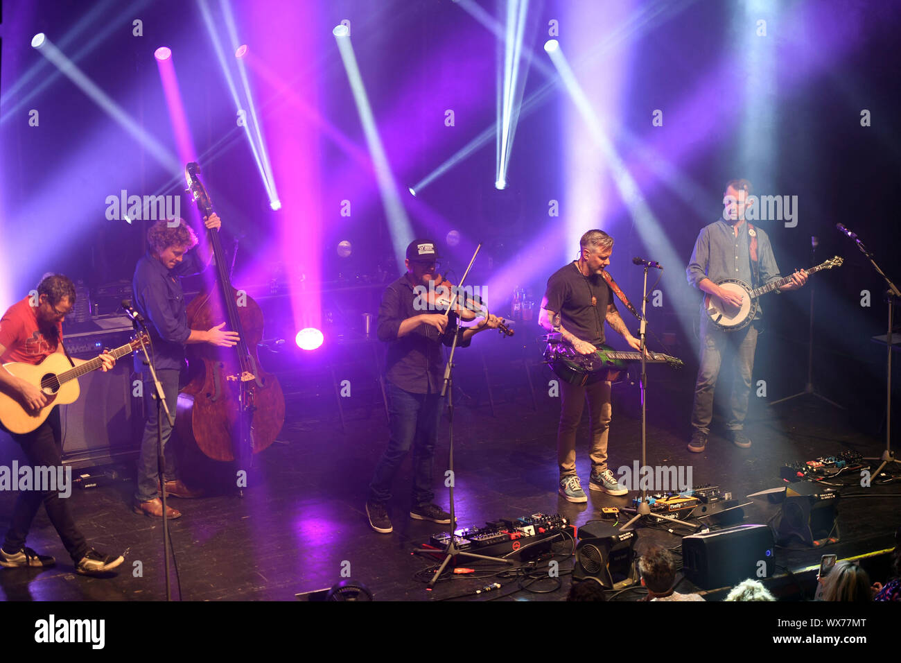 September 13, 2019, Norfolk, Virginia, USA: The  Infamous Stringdusters  bring the bluegrass  to the Norva in Norfolk, Virginia 13  September 2019.The Infamous Stringdusters are ANDY FALCO (guitar), CHRIS PANDOLFI (banjo), ANDY HALL (dobro), JEREMY GARRETT (fiddle),TRAVIS BOOK (double bass) .Photo  Â© Jeff Moore 2019 (Credit Image: © Jeff Moore/ZUMA Wire) Stock Photo