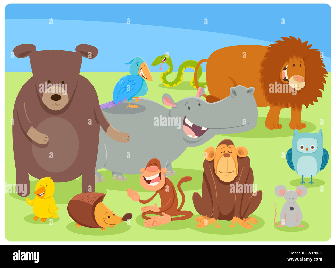 funny cartoon animal characters group Stock Photo - Alamy