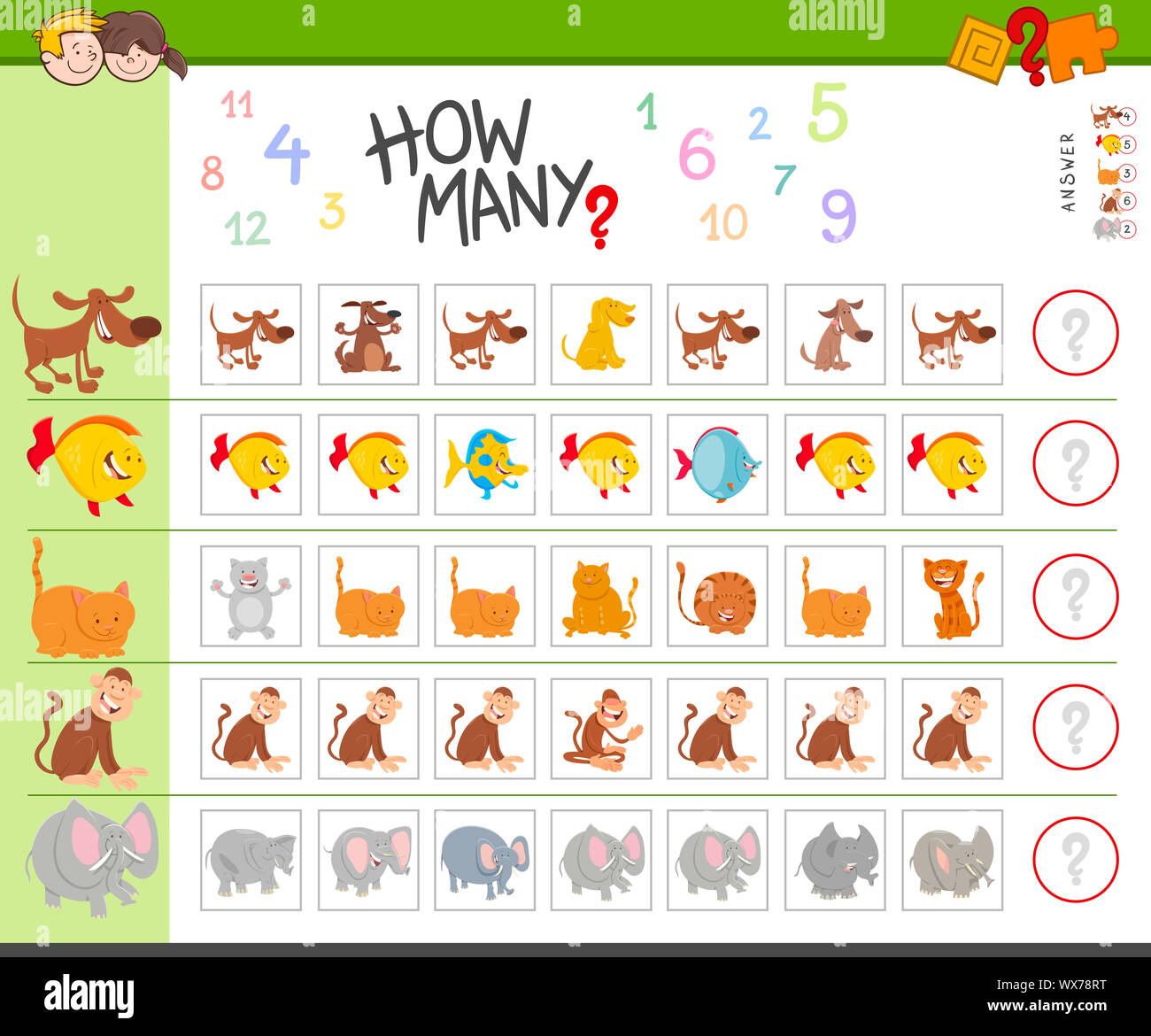 counting game with cartoon animals Stock Photo