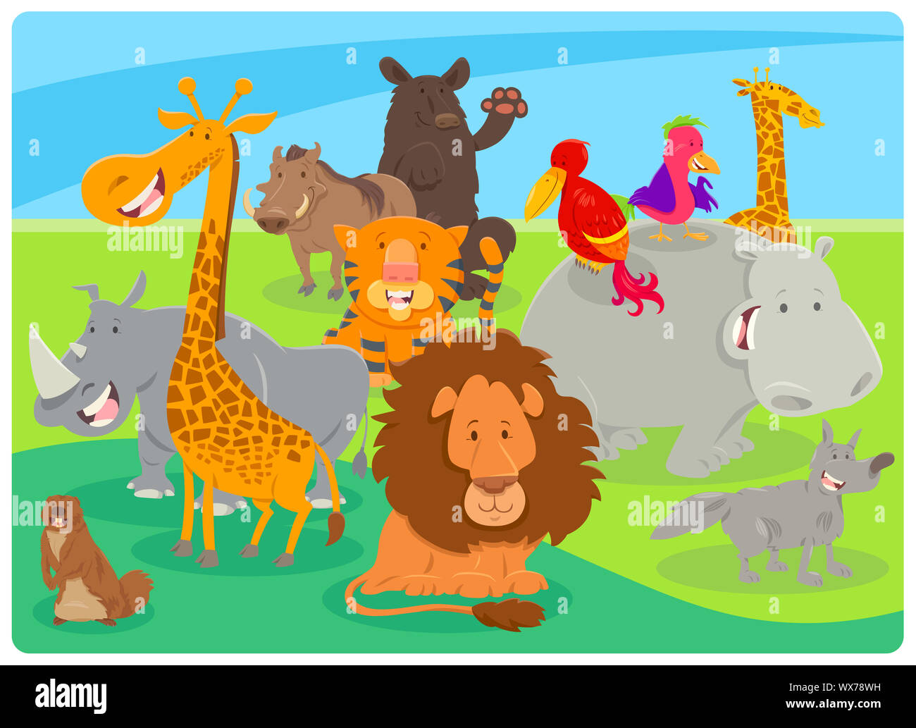 happy animal cartoon characters group Stock Photo