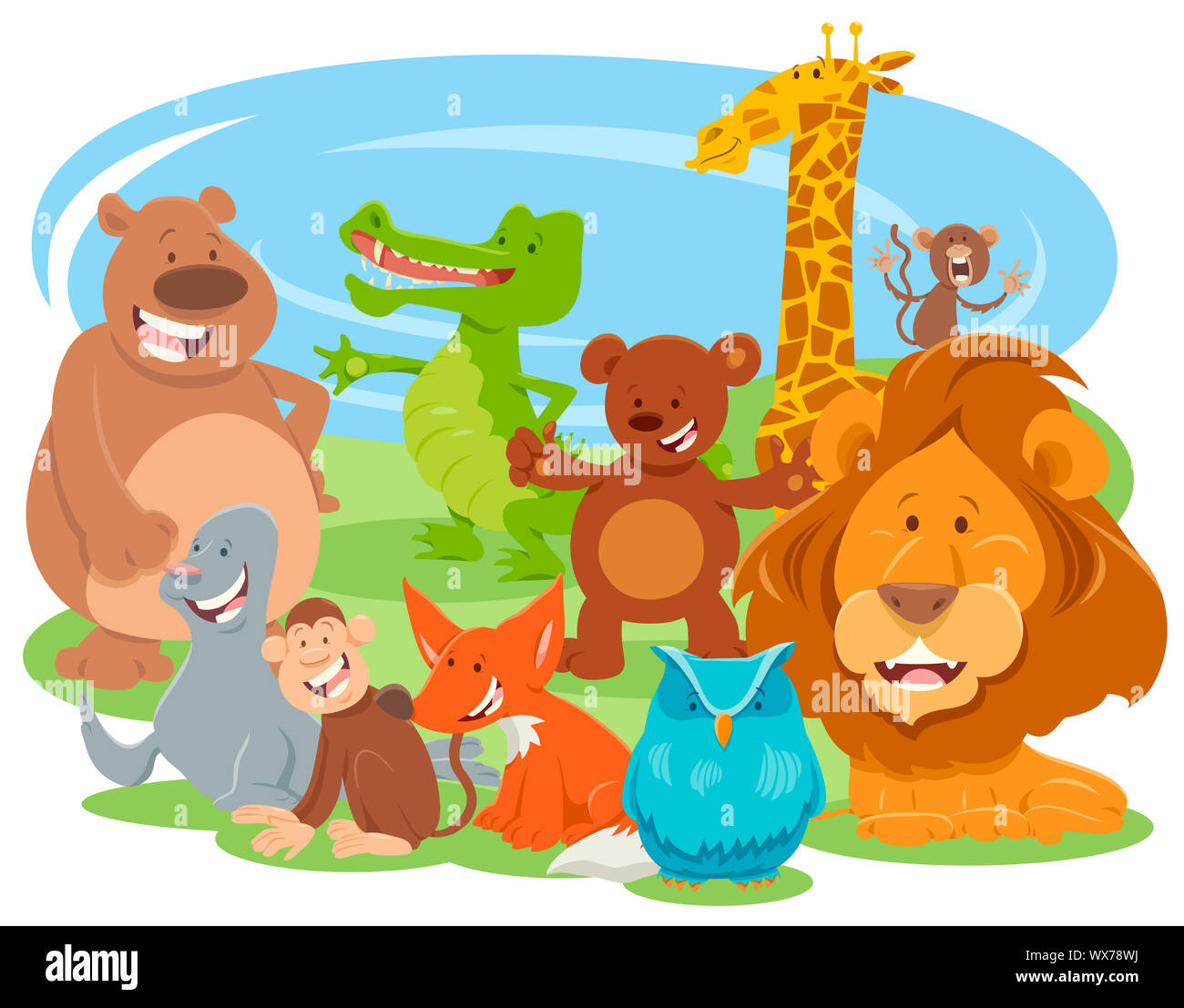 funny comic animal characters group Stock Photo