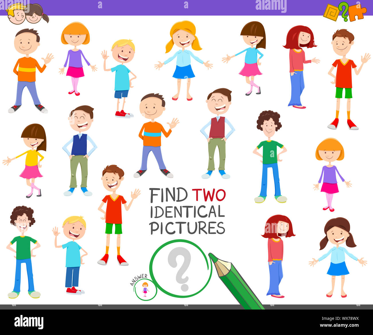 find two identical kid task for children Stock Photo - Alamy
