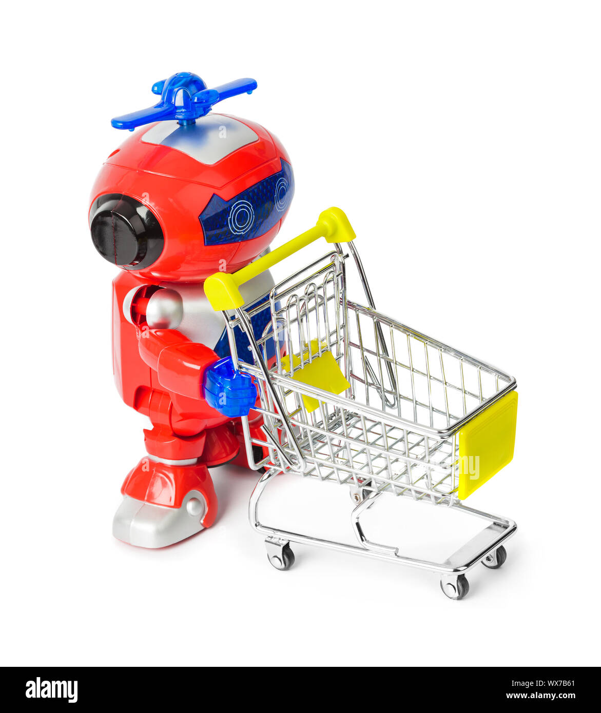 Toy robot and shopping cart Stock Photo