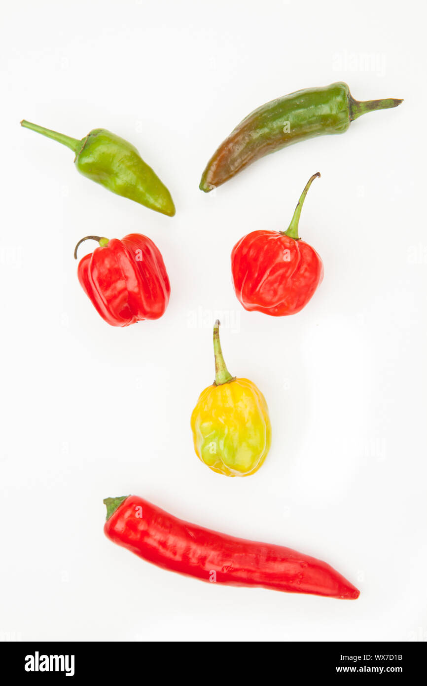 Different types of chile's including jalapeno scotch habanero
