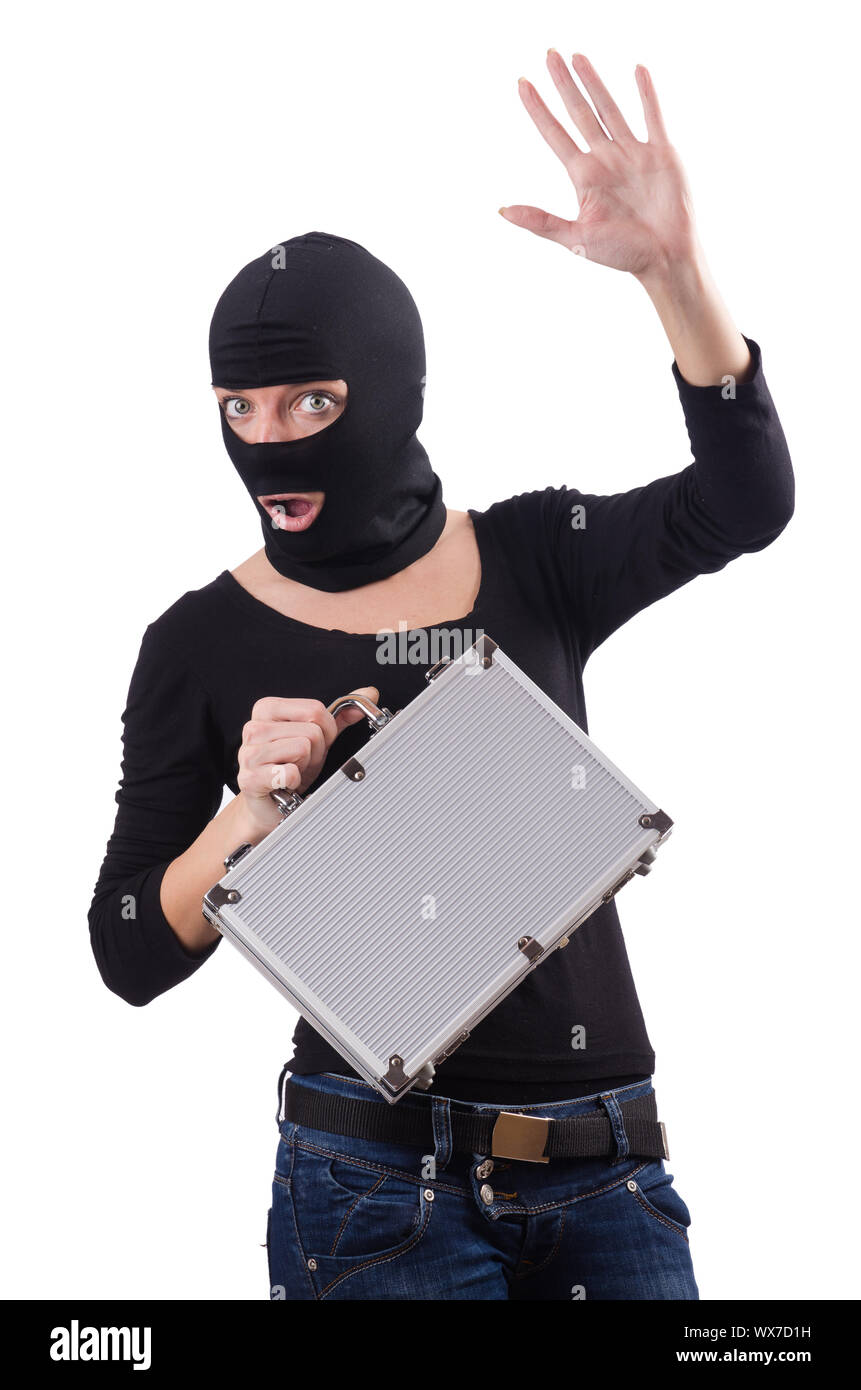 Woman wearing balaclava isolated on white Stock Photo Alamy